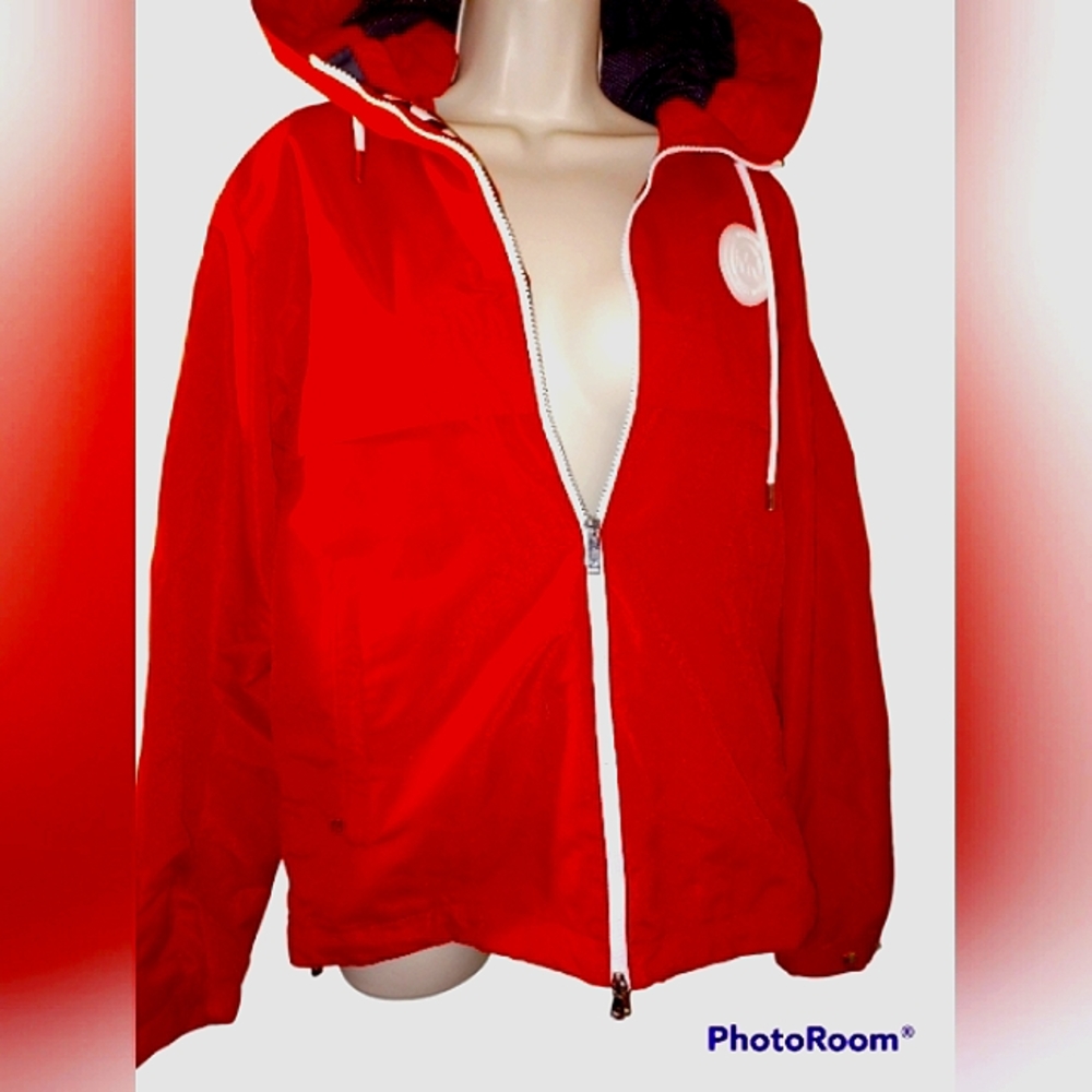 Michael Kors Red & White Windbreaker Zip Up Jacket NWOT ✨️ RED ONLY ♥️ UNISEX